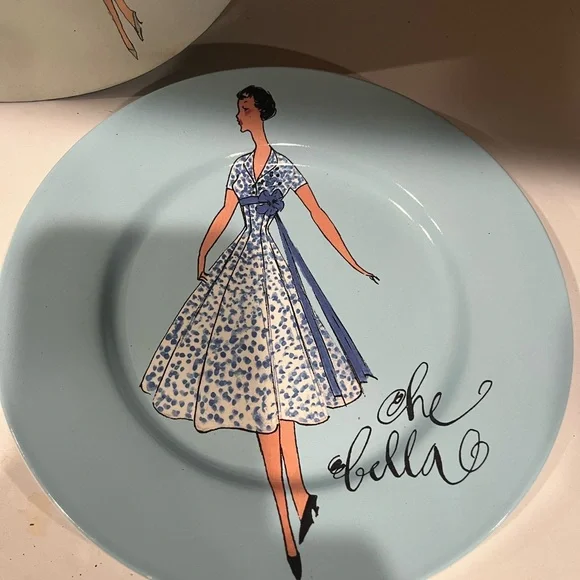 Vintage Rosanna Dessert Plates-new in box-set of 4-women in dresses-Blue - Picture 4 of 7